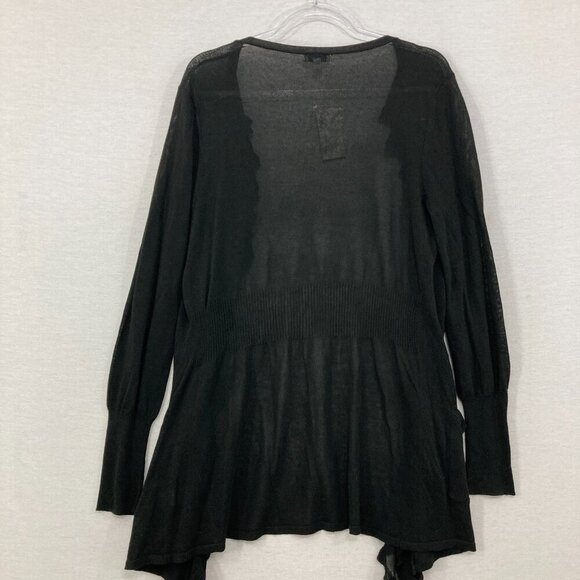 New Cache Large Black Open Front Draped Ruffle Lightweight Cardigan - Picture 8 of 9